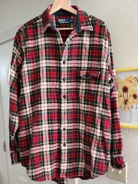 Vintage 90s Polo Ralph Lauren Red Plaid Flannel Shirt - Men's LT (Large Tall)
